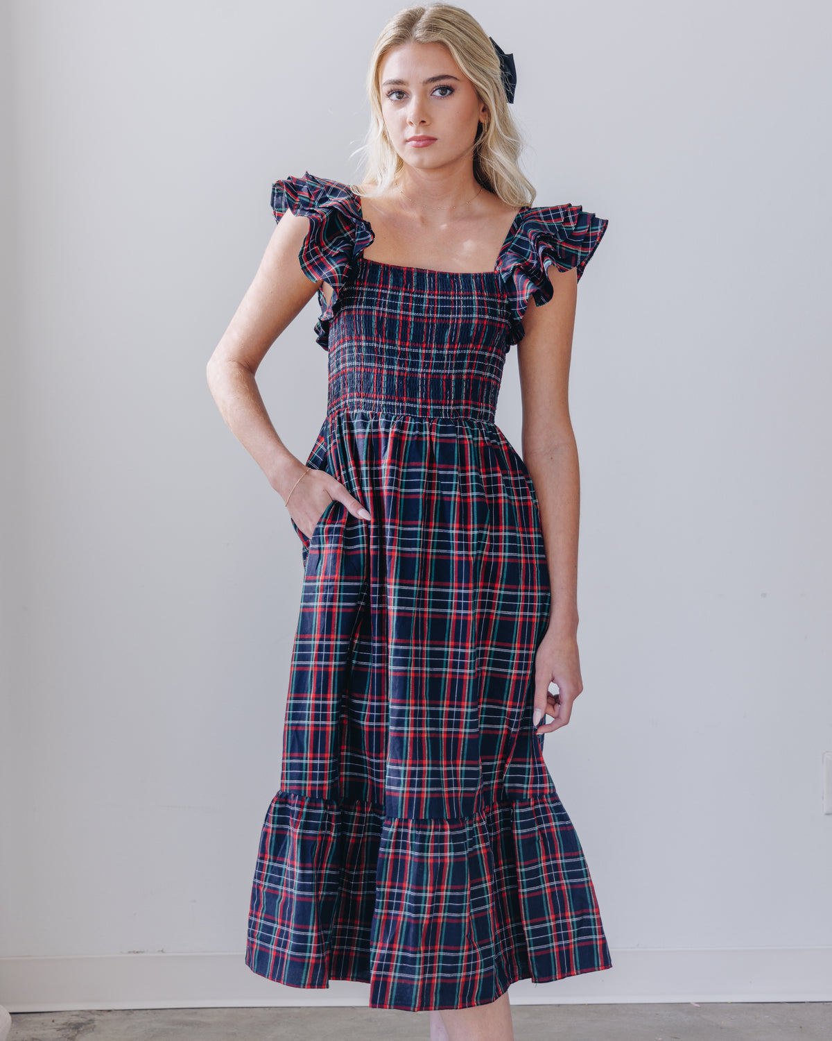 Caroline Plaid Midi Dress